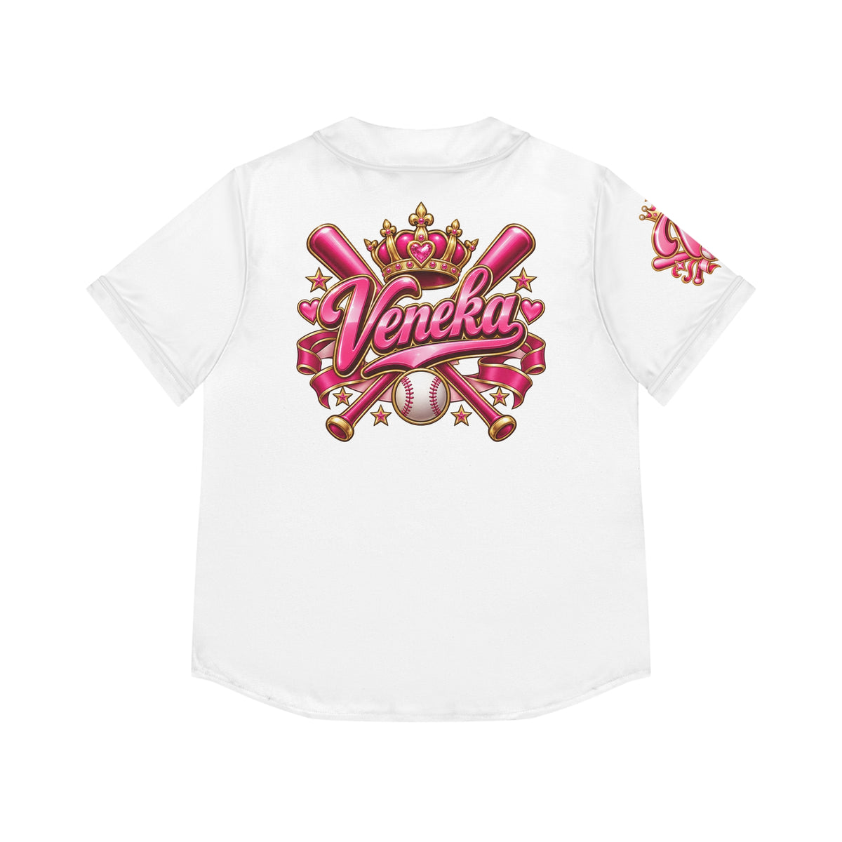 Women's Pink Crown Baseball Jersey — "Veneka" Script Sports Tee