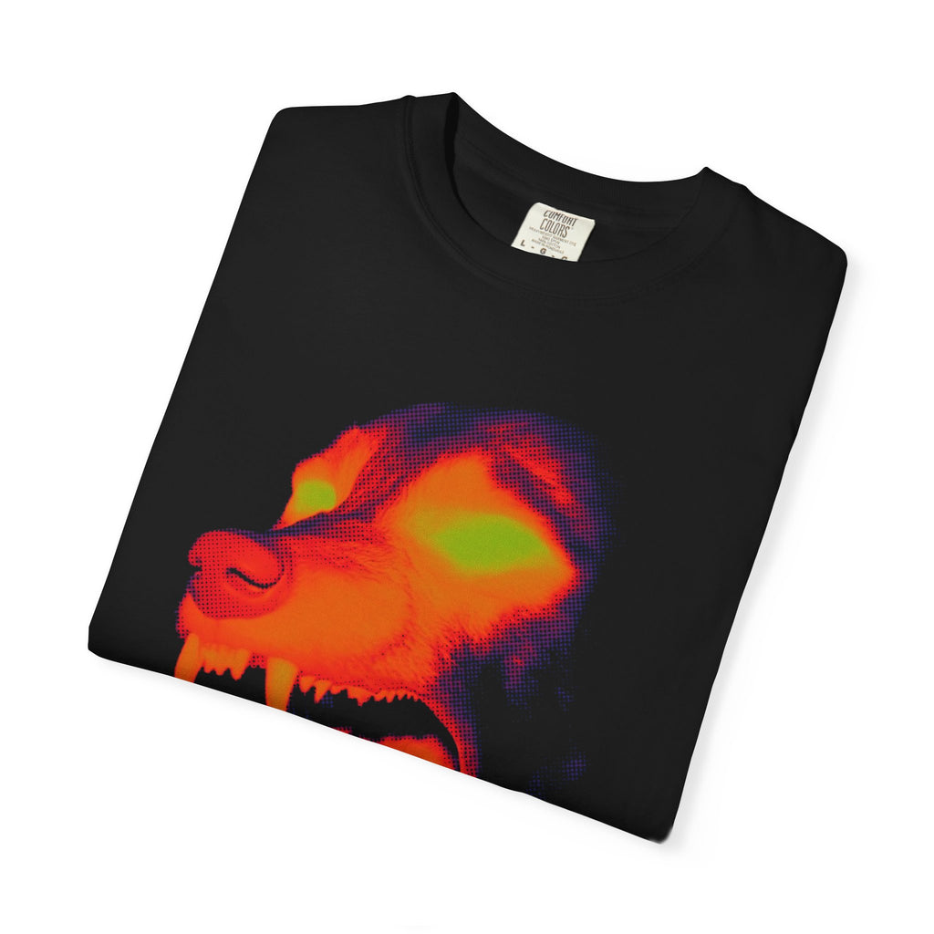 Thermal Wolf Graphic T-Shirt — Neon Heatwave Animal Skull Design