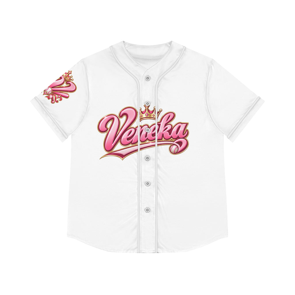 Women's Pink Crown Baseball Jersey — "Veneka" Script Sports Tee