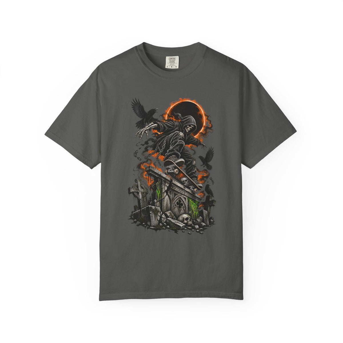 Halloween Grim Reaper Skateboard T-Shirt – Gothic Streetwear Tee