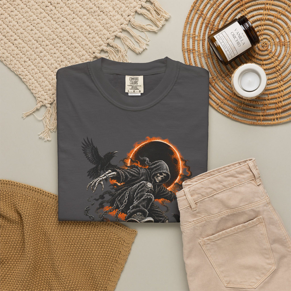 Halloween Grim Reaper Skateboard T-Shirt – Gothic Streetwear Tee